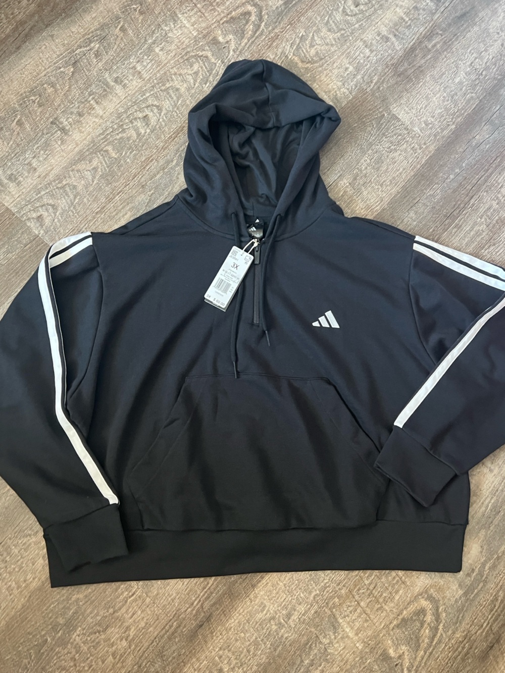 Adidas 3-Stripe French Terry Quarter Zip Hoodie-Size 3X